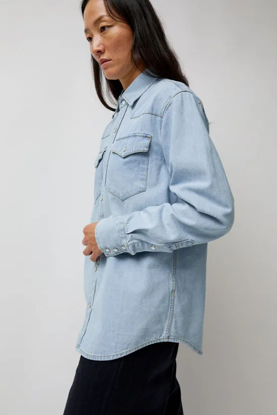 Washed Denim Western Shirt in Washed Light Blue^No.6 Store Hot
