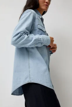Washed Denim Western Shirt in Washed Light Blue^No.6 Store Hot
