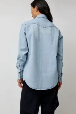 Washed Denim Western Shirt in Washed Light Blue^No.6 Store Hot