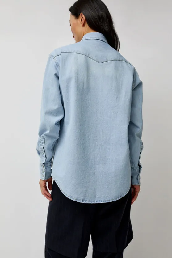 Washed Denim Western Shirt in Washed Light Blue^No.6 Store Hot