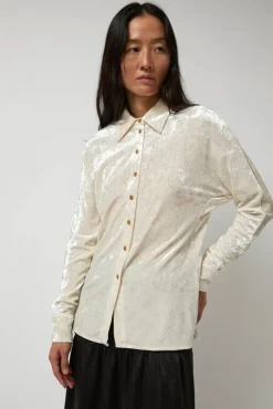 Washed Velvet Long Shirt in Ivory^No.6 Store Clearance