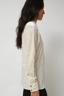 Washed Velvet Long Shirt in Ivory^No.6 Store Clearance