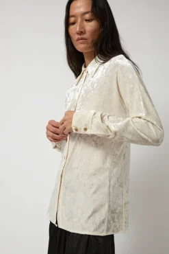 Washed Velvet Long Shirt in Ivory^No.6 Store Clearance