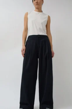 Wes Pleat Pant in Black Warp and Indigo Weft^No.6 Store Sale