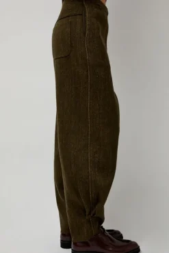 Wool Linen Canvas Trousers in Green^No.6 Store Fashion