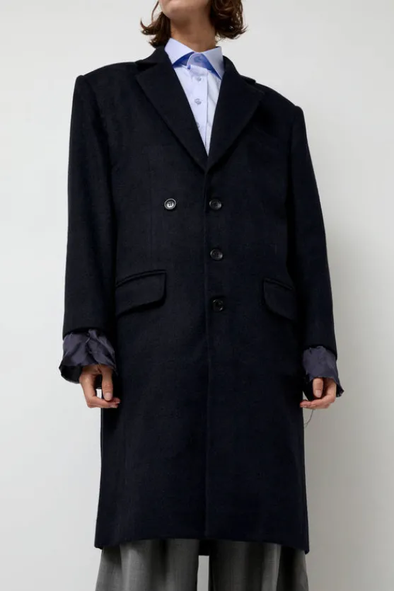 Wool Single Breasted Coat in Navy^No.6 Store Fashion