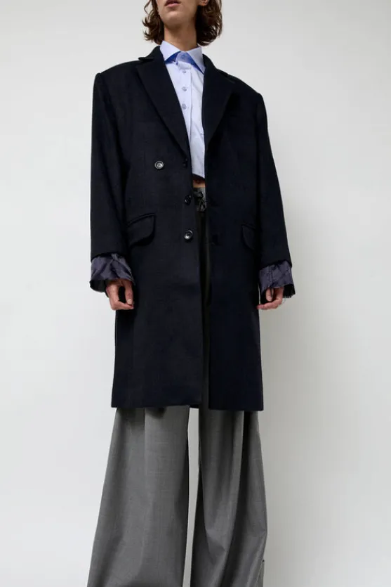 Wool Single Breasted Coat in Navy^No.6 Store Fashion